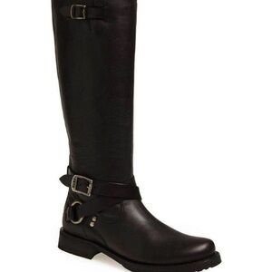 FRYE Womens Veronica Black Leather Criss Cross Tall Boots Size 7.5 B Side Zip